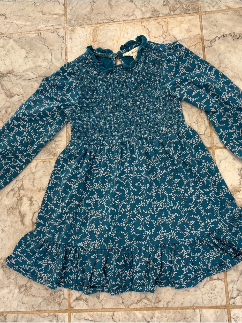 Matilda Jane Girls 4 Blue White Floral Fit & Flare Ruffle Smocked Dress